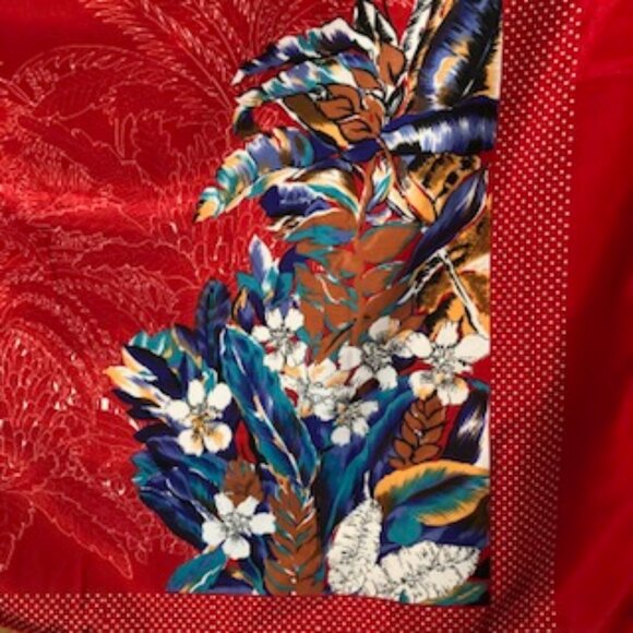 3/$15 Large Red Scarf Wrap Shawl Tiger Tropical Floral Polka Dot Edge - Picture 4 of 8